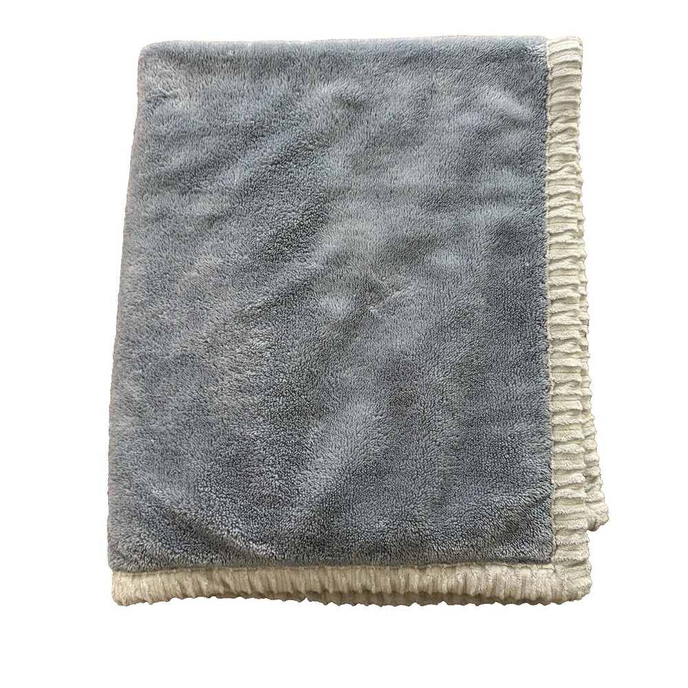 Chick Pea Baby Blanket Blue Gray‎ Ribbed Edge Cream Sherpa Backing 30x36